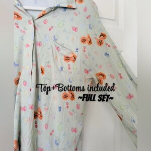 Djerf Avenue Light Green Fruit Print Pajama Set with Orange Accents